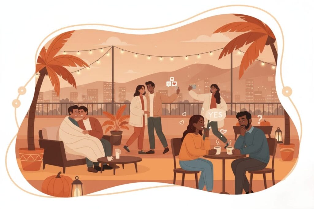 cuffing season showing couples in los angeles contemplating advice from sex therapist Dr. Shannon Chavez