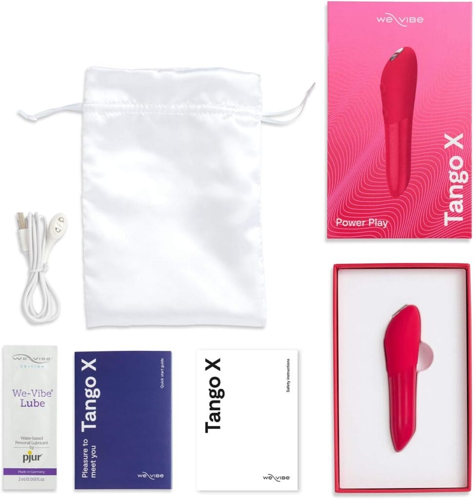 We-Vibe Tango X with accessories and packaging